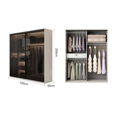 Tủ Quần Áo Cánh Lùa, Kính Cường Lực Hiện Đại 180x60x200cm Yapi-258