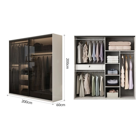 Tủ Quần Áo Cánh Lùa, Kính Cường Lực Hiện Đại 180x60x200cm Yapi-258