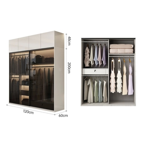 Tủ Quần Áo Cánh Lùa, Kính Cường Lực Hiện Đại 180x60x200cm Yapi-258