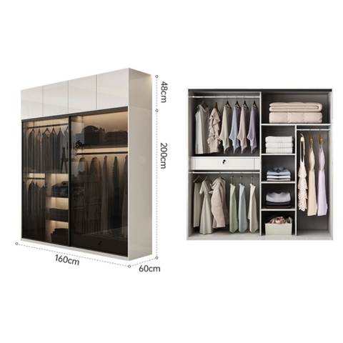 Tủ Quần Áo Cánh Lùa, Kính Cường Lực Hiện Đại 180x60x200cm Yapi-258