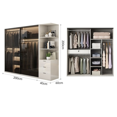 Tủ Quần Áo Cánh Lùa, Kính Cường Lực Hiện Đại 180x60x200cm Yapi-258