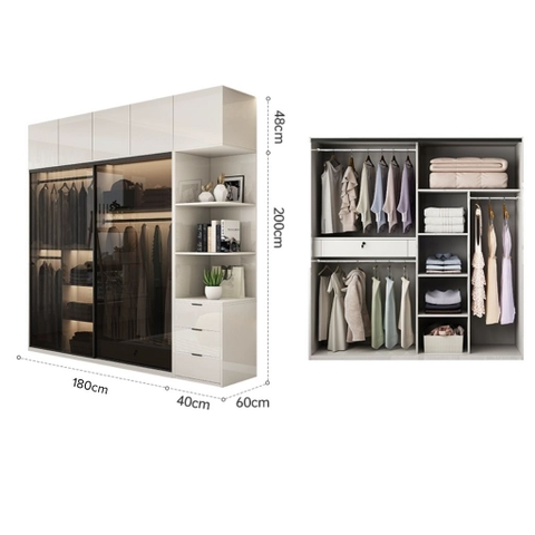 Tủ Quần Áo Cánh Lùa, Kính Cường Lực Hiện Đại 180x60x200cm Yapi-258