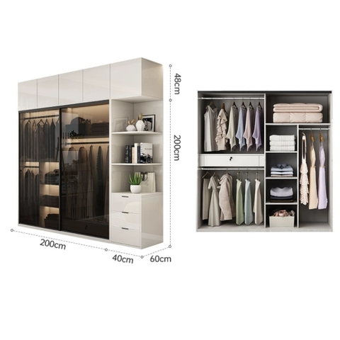 Tủ Quần Áo Cánh Lùa, Kính Cường Lực Hiện Đại 180x60x200cm Yapi-258