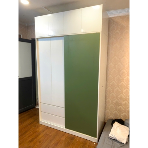 Tủ Quần Áo Cửa Trượt Kèm Kệ Và Ngăn Kéo, Màu Trắng phối Xanh Lá, 260x60x200cm Yapi-241