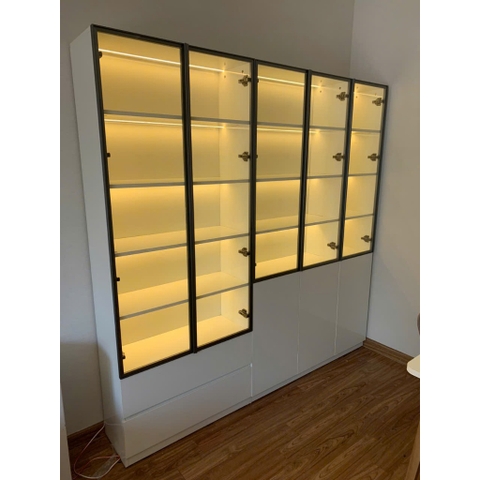 Tủ Sách Trưng Bày Nhiều Ngăn, Cánh Kính Cao Cấp-Nội Thất Phòng Khách 240x32x200cm Yapi-TK008