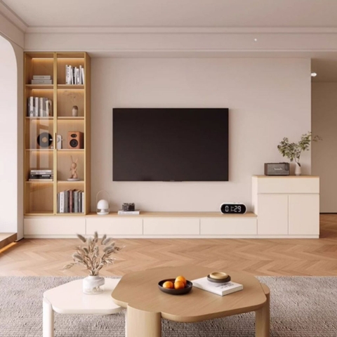 Kệ Tivi Hiện Đại Kèm Tủ Trang Trí Và Tủ Kính Trọng Cho Phòng Khách 380x35x30cm Yapi-918