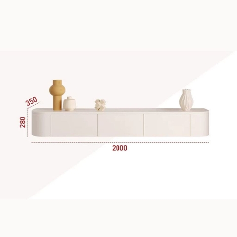 Kệ Tivi Treo Tường Hiện Đại Bo Góc Có Đèn LED, Nội Thất Phòng Khách 200x35x28cm Yapi-919