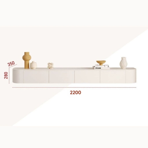 Kệ Tivi Treo Tường Hiện Đại Bo Góc Có Đèn LED, Nội Thất Phòng Khách 200x35x28cm Yapi-919