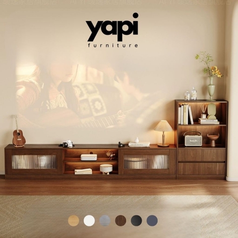 Kệ TV Kèm Tủ Phụ, Cánh Kính Sọc Thiết Kế Sang Trọng 240x30x45cm Yapi-920