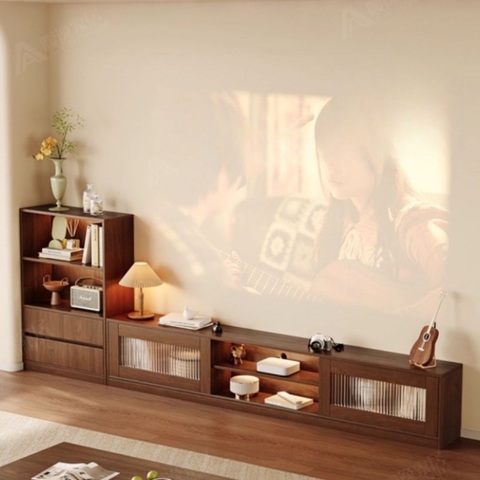 Kệ TV Kèm Tủ Phụ, Cánh Kính Sọc Thiết Kế Sang Trọng 240x30x45cm Yapi-920
