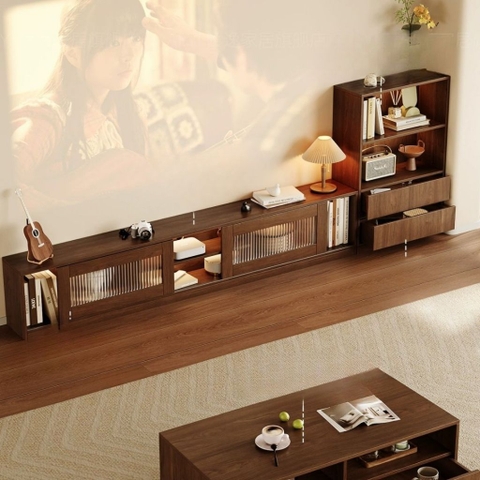 Kệ TV Kèm Tủ Phụ, Cánh Kính Sọc Thiết Kế Sang Trọng 240x30x45cm Yapi-920