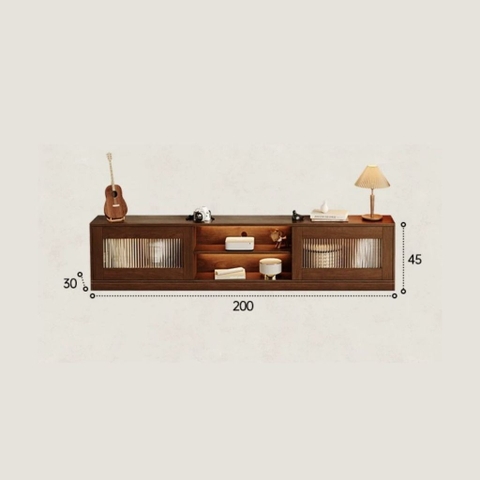 Kệ TV Kèm Tủ Phụ, Cánh Kính Sọc Thiết Kế Sang Trọng 240x30x45cm Yapi-920
