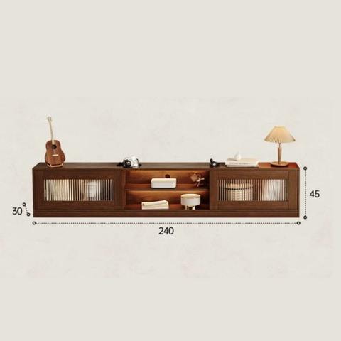 Kệ TV Kèm Tủ Phụ, Cánh Kính Sọc Thiết Kế Sang Trọng 240x30x45cm Yapi-920