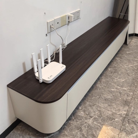 Kệ TV  Trắng Kết Hợp Mặt Gỗ, Bo Tròn Góc, Cánh Mở Hiện Đại 240x35x40cm Yapi-922