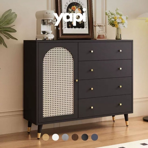 Tủ Trang Trí Cánh Mây Kèm Ngăn Kéo Phong Cách Indochine Hiện Đại Yapi-120