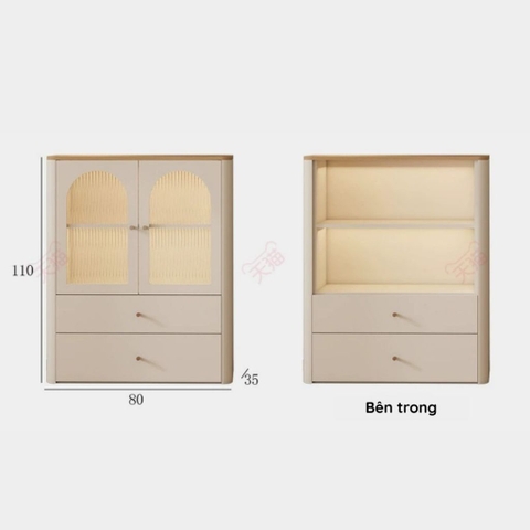 Combo Kệ Tivi, Tủ Đứng Và Bàn Trà Cánh Kính Sóng Thanh Lịch 200x35x45cm Yapi-923