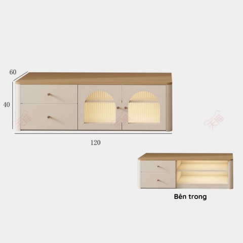 Combo Kệ Tivi, Tủ Đứng Và Bàn Trà Cánh Kính Sóng Thanh Lịch 200x35x45cm Yapi-923