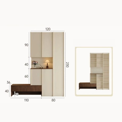 Tủ Giày Có Ghế Ngồi Phong Cách Hiện Đại Tối Giản, Vân Gỗ Sọc 210x36x200cm Yapi-328