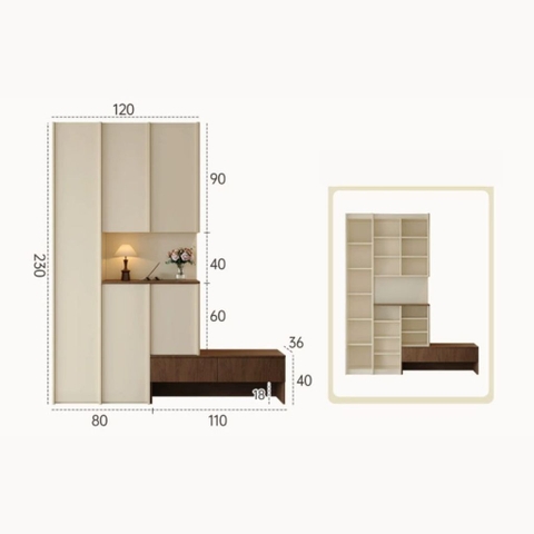 Tủ Giày Có Ghế Ngồi Phong Cách Hiện Đại Tối Giản, Vân Gỗ Sọc 210x36x200cm Yapi-328