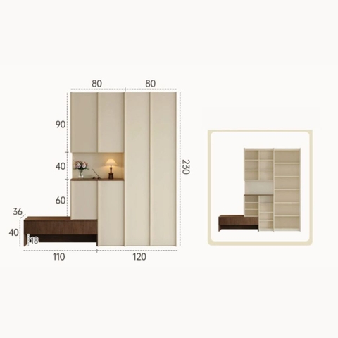 Tủ Giày Có Ghế Ngồi Phong Cách Hiện Đại Tối Giản, Vân Gỗ Sọc 210x36x200cm Yapi-328