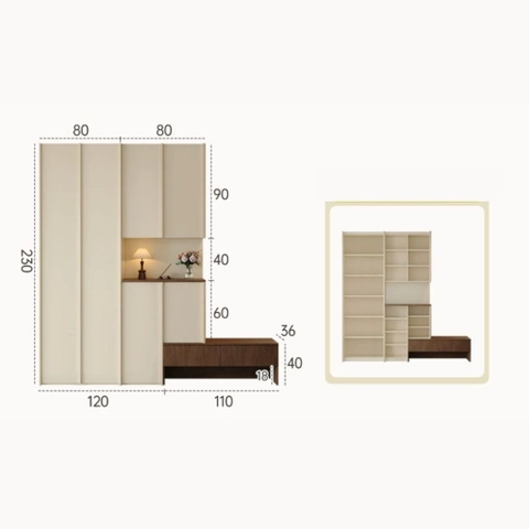 Tủ Giày Có Ghế Ngồi Phong Cách Hiện Đại Tối Giản, Vân Gỗ Sọc 210x36x200cm Yapi-328