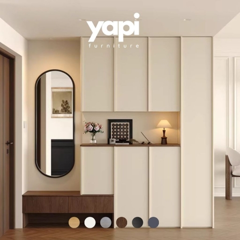 Tủ Giày Có Ghế Ngồi Phong Cách Hiện Đại Tối Giản, Vân Gỗ Sọc 210x36x200cm Yapi-328