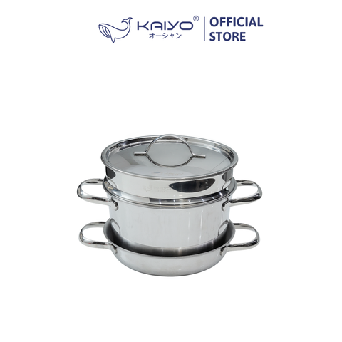 Bộ nồi, chảo, xửng inox 304 Stackable Kaiyo, size 20cm, màu inox [mã KSC-1594]