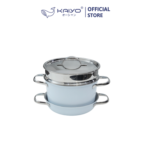 Bộ nồi, chảo, xửng inox 304 Stackable Kaiyo, size 20cm, màu xanh [mã KSC-1600]