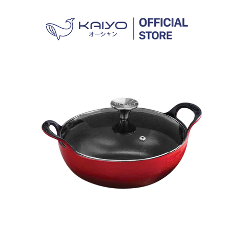 Chảo gang Oceno sâu lòng vung kính 20cm màu đỏ