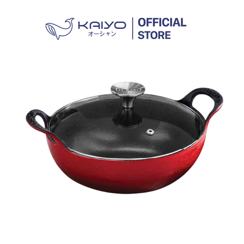 Chảo gang Oceno sâu lòng vung kính 25cm màu đỏ