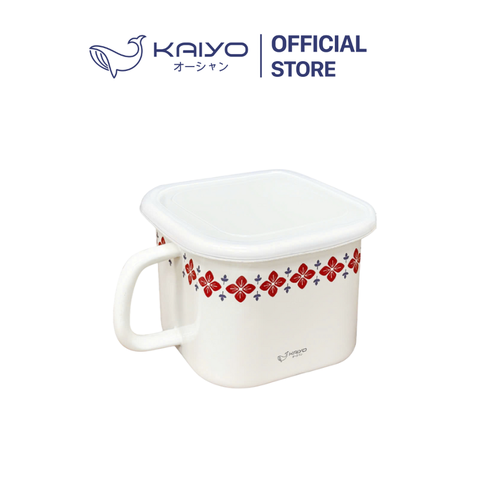 Nồi đa năng tráng men sứ, dáng vuông size 16cm, hoa đỏ