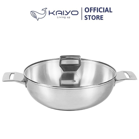 Chảo inox 3 lớp đáy liền sâu lòng Tri-Ply Kaiyo 2 tay cầm, size 26cm [mã KDW-3628]