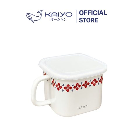 Nồi đa năng tráng men sứ, dáng vuông size 14cm, hoa đỏ