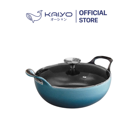 Chảo gang Oceno sâu lòng vung kính 20cm màu xanh
