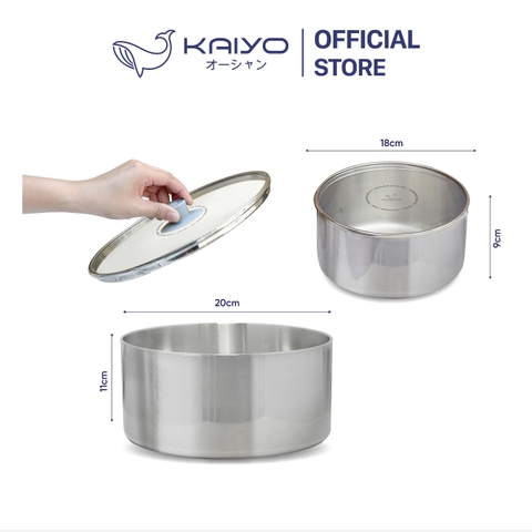 Bộ nồi đúc inox 3 lớp đáy liền Tri-Ply Multifunction Kaiyo, size 18-20cm