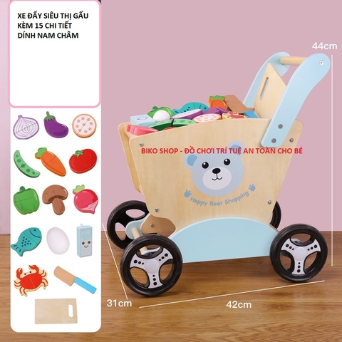 Đồ chơi xe đẩy siêu thị cho bé bằng gỗ cao cấp nhiều mẫu - 𝐁𝐈𝐊𝐎 𝐒𝐇𝐎𝐏