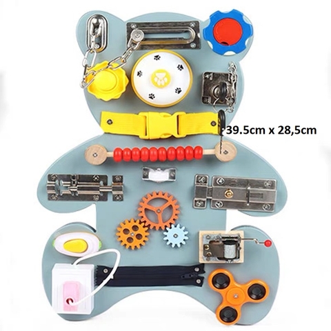 Bảng bận rộn mẫu gấu bằng gỗ cho bé-Busy Board -bikoshop