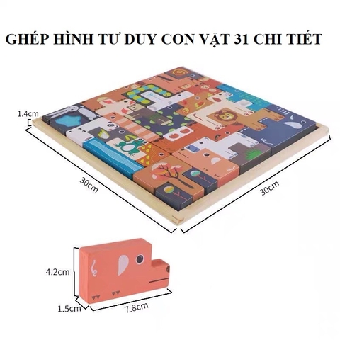 Đồ chơi Ghép hình tư duy con vật 31 chi tiết bằng gỗ-𝐁𝐈𝐊𝐎 𝐒𝐇𝐎𝐏