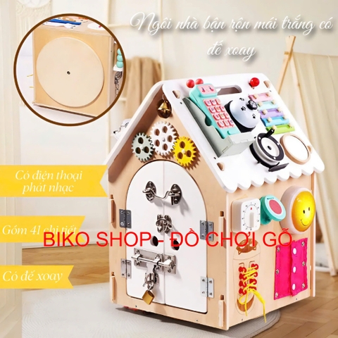 Đồ chơi Nhà bận rộn, bảng bận rộn bằng gỗ có đế xoay-bikoshop