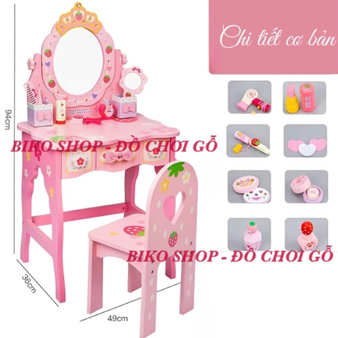 Đồ chơi bàn trang điểm dâu tây bằng gỗ 98cm (cỡ lớn) - 𝐁𝐈𝐊𝐎 𝐒𝐇𝐎𝐏