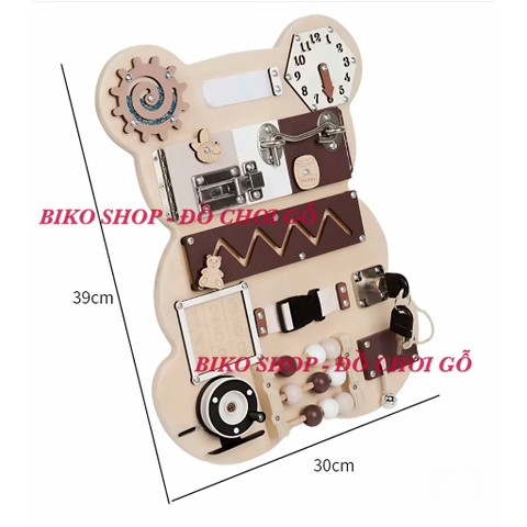 Bảng bận rộn mẫu gấu bằng gỗ cho bé-Busy Board -bikoshop