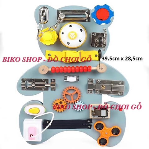 Bảng bận rộn mẫu gấu bằng gỗ cho bé-Busy Board -bikoshop