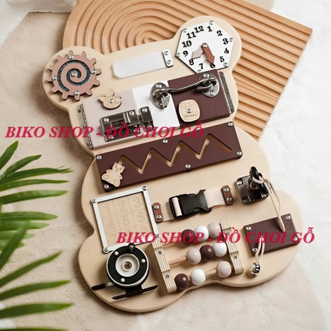 Bảng bận rộn mẫu gấu bằng gỗ cho bé-Busy Board -bikoshop