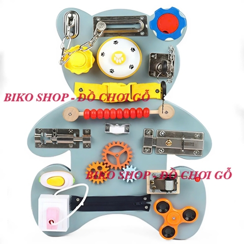 Bảng bận rộn mẫu gấu bằng gỗ cho bé-Busy Board -bikoshop
