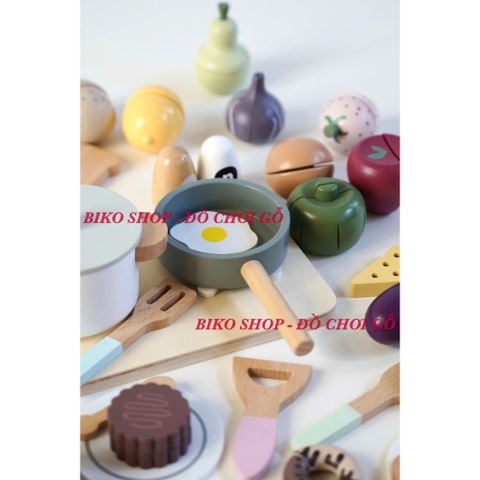 Sét thực phẩm, nồi chảo, bữa sáng, bánh Nunukids bằng gỗ cho bé - 𝐁𝐈𝐊𝐎 𝐒𝐇𝐎𝐏
