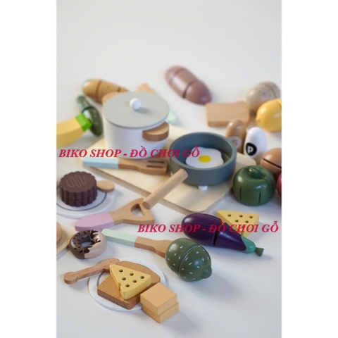Sét thực phẩm, nồi chảo, bữa sáng, bánh Nunukids bằng gỗ cho bé - 𝐁𝐈𝐊𝐎 𝐒𝐇𝐎𝐏