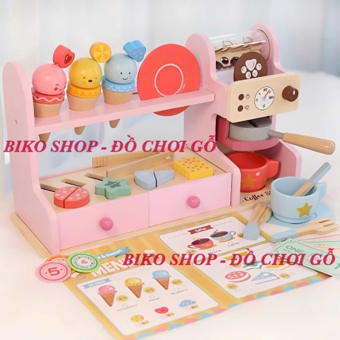 Đồ chơi quầy bán bánh cà phê 21cm bằng gỗ cho bé - 𝐁𝐈𝐊𝐎 𝐒𝐇𝐎𝐏