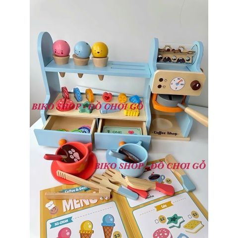 Đồ chơi quầy bán bánh cà phê 21cm bằng gỗ cho bé - 𝐁𝐈𝐊𝐎 𝐒𝐇𝐎𝐏