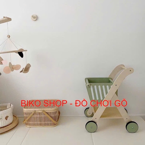 Đồ chơi xe đẩy siêu thị màu xanh bằng gỗ cho bé-𝐁𝐈𝐊𝐎 𝐒𝐇𝐎𝐏