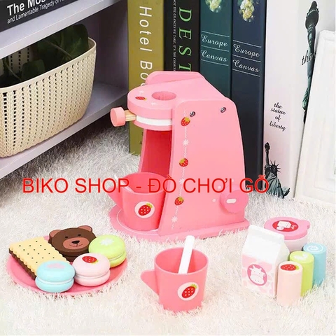 Đồ chơi máy cà phê hồng bánh gấu bằng gỗ cho bé 𝐁𝐈𝐊𝐎 𝐒𝐇𝐎𝐏